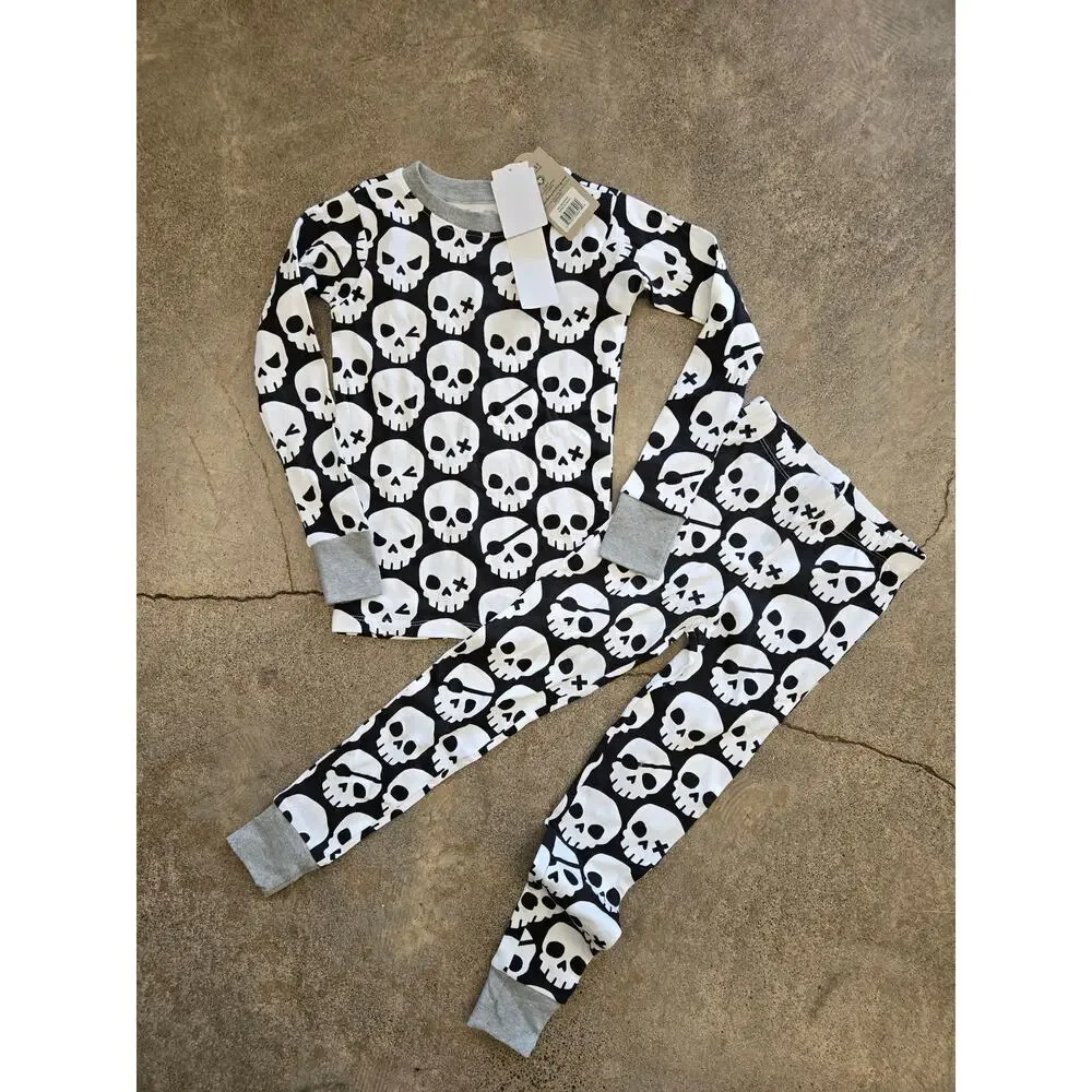 Honest Baby Kids Organic Cotton Skull Print Snug Fit Pajama Set Black Gray XS/8